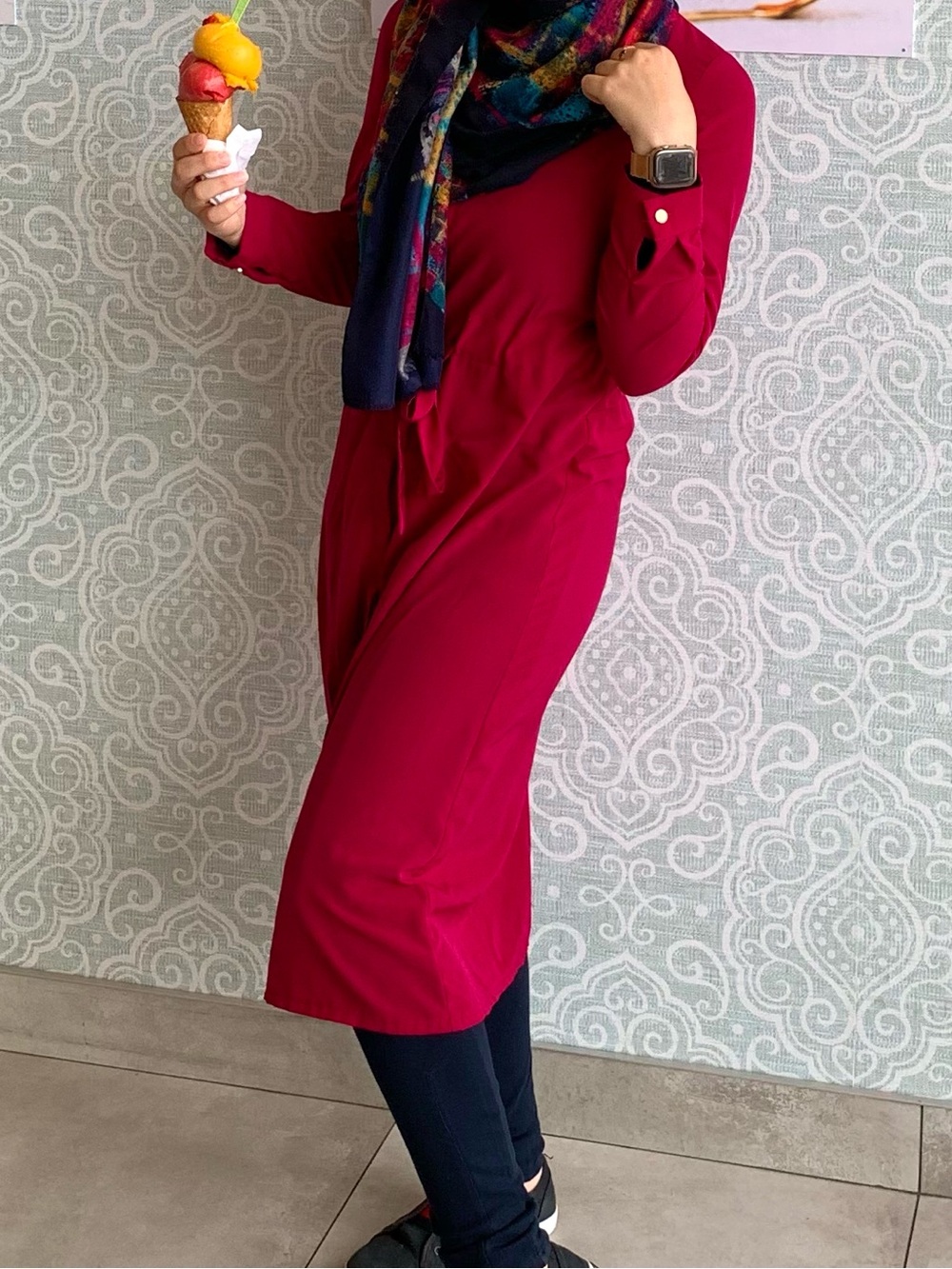& Other Stories Long Sleeve Midi Dress in Berry Red